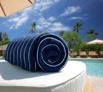 Toalla de Rayas - Azul Navy/Blanco - Double Ply - 620gsm – 100% Algodón